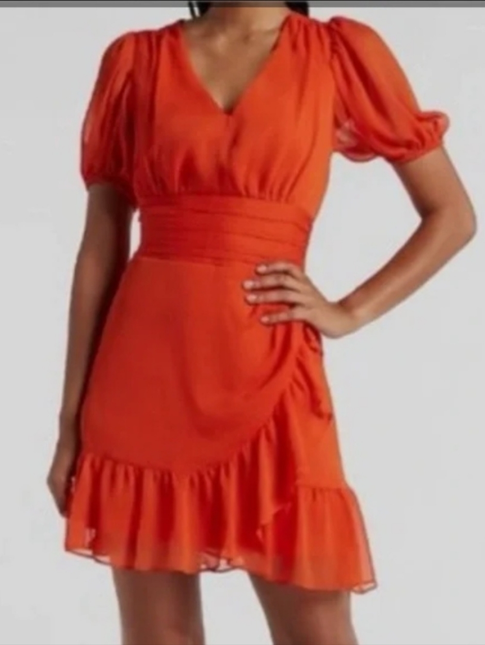 Express Women's Red V-Neck Ruffle Dress